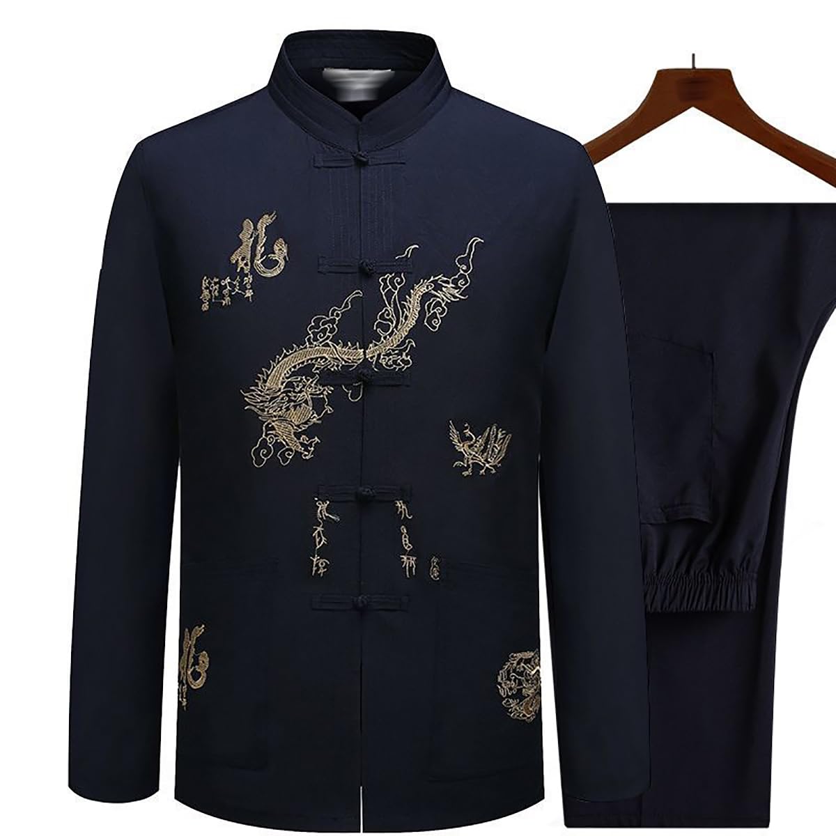 Costume Tang Kung Fu bleu marine taille 39 avec veste chinoise traditionnelle motif dragon