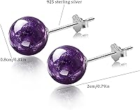 Vista 124 de Natural Stone Stud Earrings for Women 8mm Sterling Silver Genuine Gemstone Earrings Handmade Sterling Silver Crystal Stud Earrings for Women