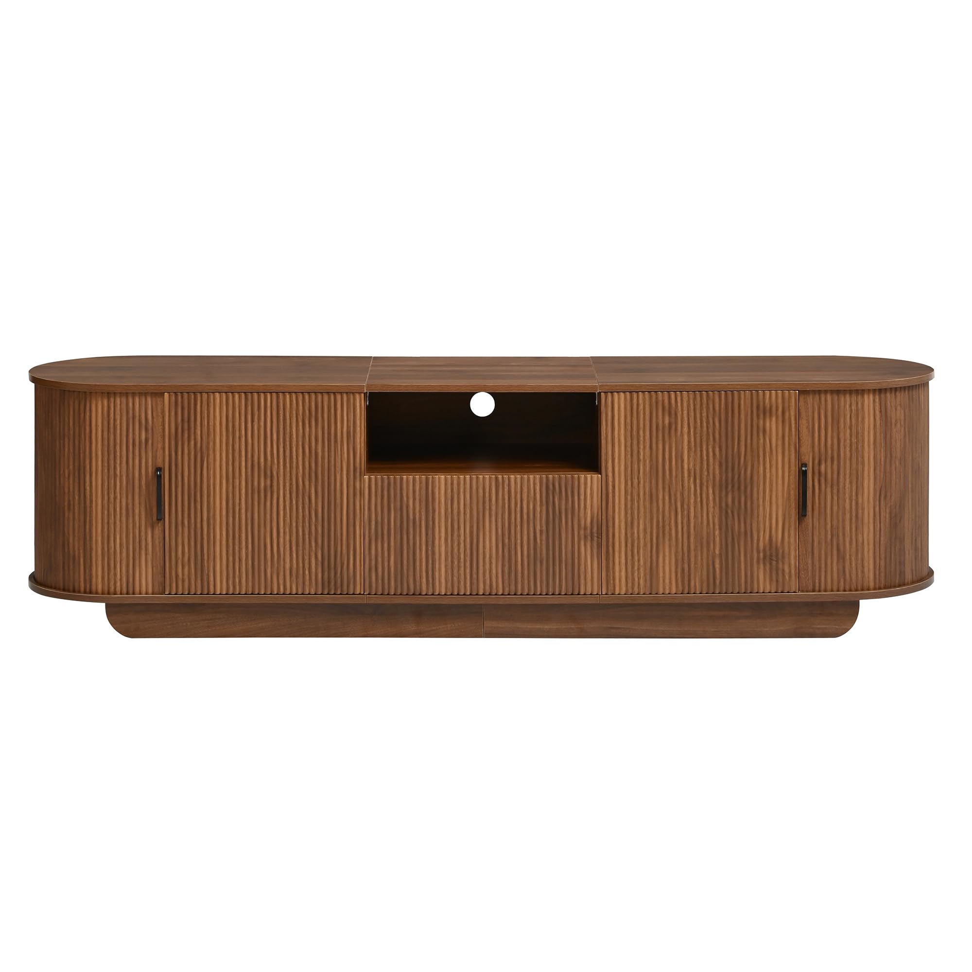Mobile basso per TV con ante scorrevoli, struttura ondulata 3D, cassetto, scomparto aperto, tavolino per TV, credenza per soggiorno, 180 x 40 x 50 cm, noce