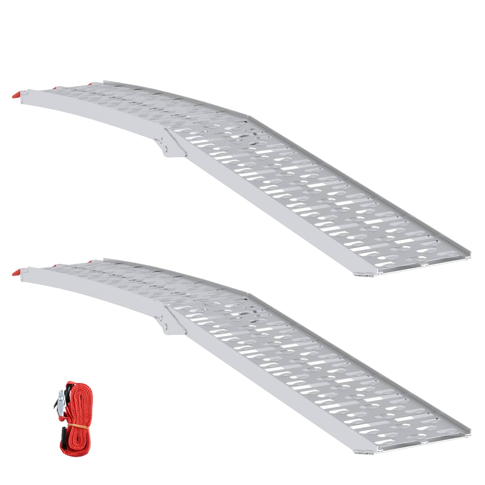 Zestaw 2 składanych ramp motocyklowych z aluminium, 222 cm, składana rampa najazdowa do motocykla, skutera, quada, nośność 340 kg, antypoślizgowa, srebrna
