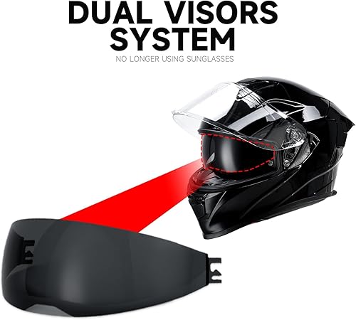 Miniatura 4 de TCMT Casco de motocicleta de cara completa aprobado por DOT para adultos, casco de bicicleta de calle de doble visera con escudo transparente y