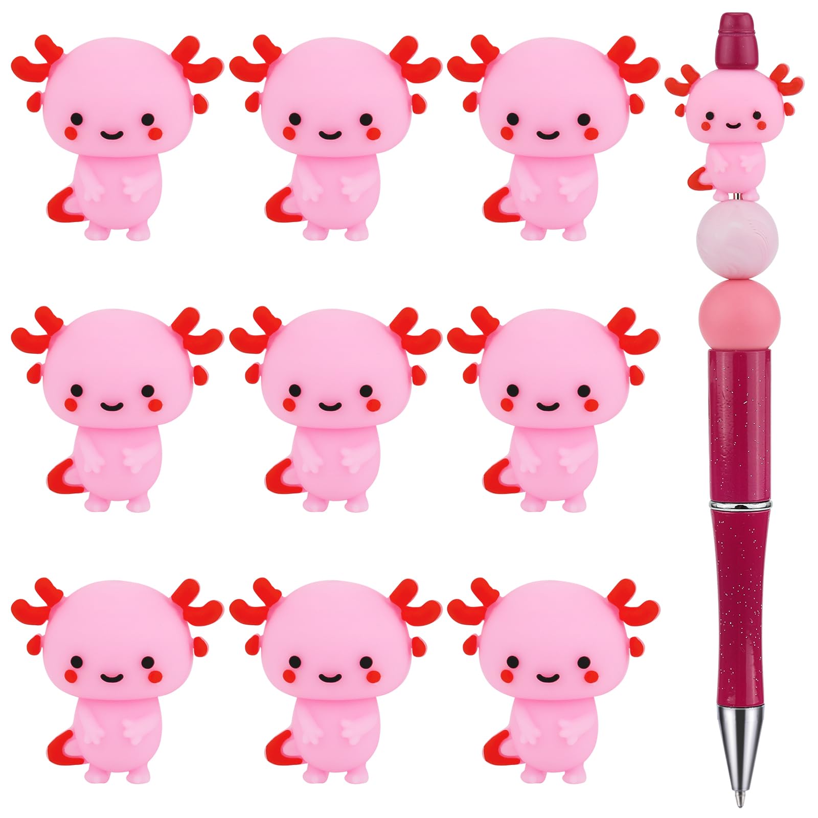 HUAAPLEVLA 10Pcs Silicone Beads for Keychain Making 3D Salamander Animal Focal Beads for Beaded Pens Bracelets Jewelry Making DIY Crafts(Axolotl)