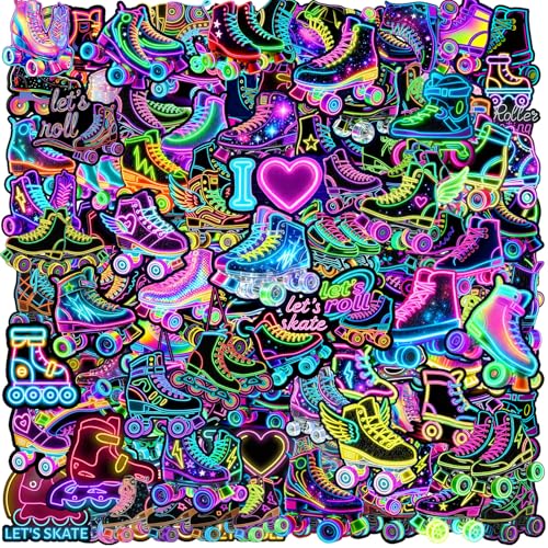 120 Stück Neon-Rollschuh-Aufkleber, Rollschuhlaufen, Partygeschenke, Geburtstagsparty-Dekorationen, Vinyl, wasserdichte Aufkleber für Wasserflasche, Laptop, Gepäck, Helm