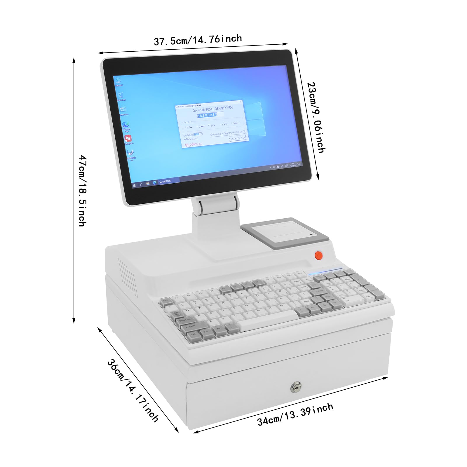 Caja registradora electrónica con pantalla táctil e impresora de recibos para caja registradora | POS con pantalla táctil LCD de 14 pulgadas, pantalla LED para clientes e impresora integrada para pequeñas empresas