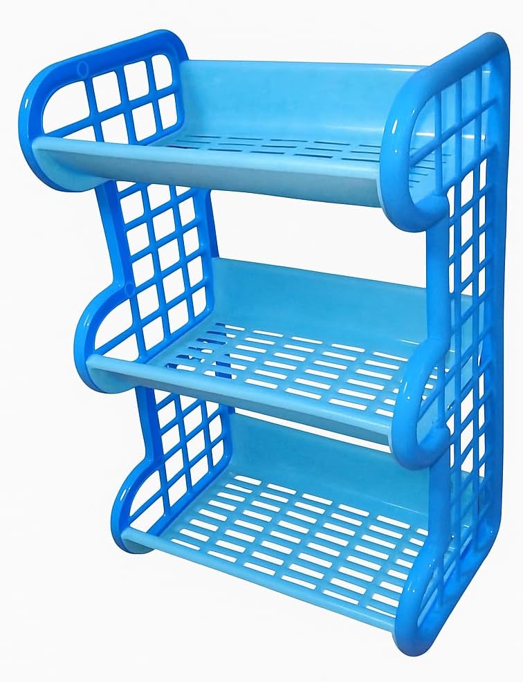 Multipurpose 3-Layer Plastic Storage Compact Kitchen Organizer Combines Dish Rack Washing Basket Space-Saving Design Ideal for Kitchens Home Bathroom (Blue)