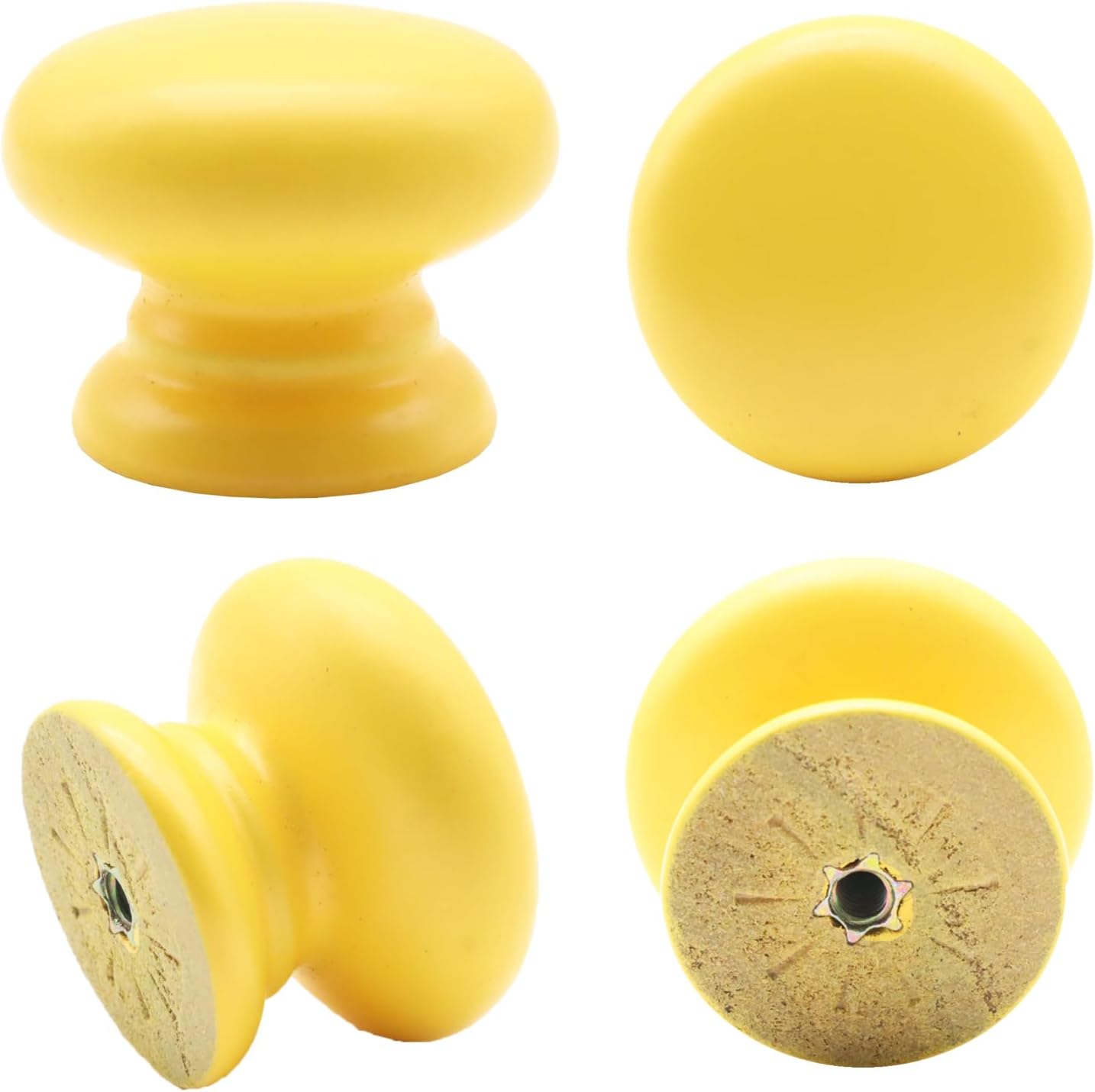 5Pcs Modern Round Wooden Cabinet Knobs, Yellow (1.37" Diameter, 1.04" Base, 1" Height), 5 Count