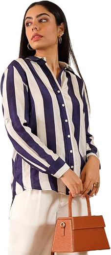 Leriya Fashion Women's Rayon Oversized Fit Crop Top Korean Style Long Sleeve Oversized Button Down | Workwear Top for Offi...