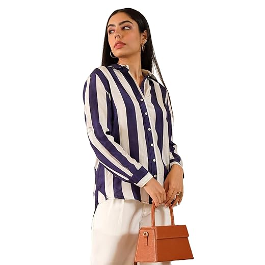 Leriya Fashion Women's Rayon Oversized Fit Crop Top Korean Style Long Sleeve Oversized Button Down | Workwear Top for Office & Casual Wear