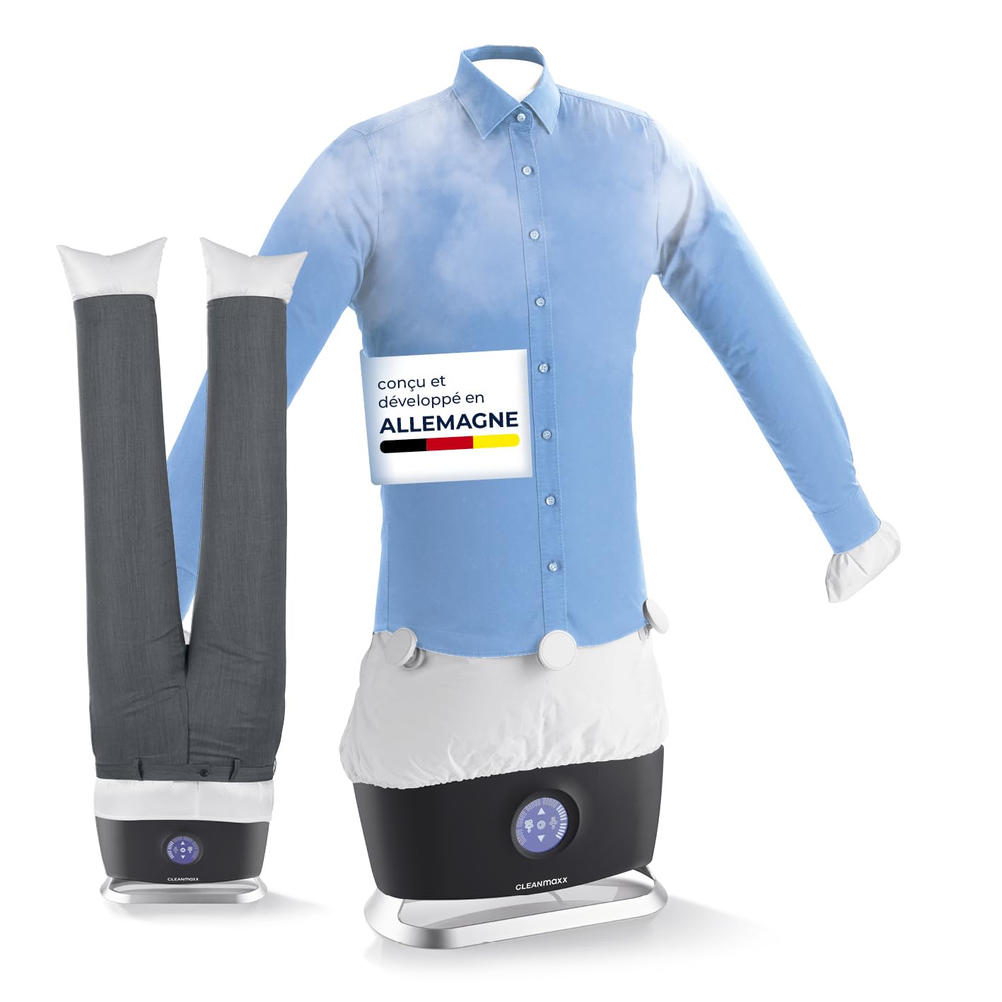 CLEANmaxx presse à repasser automatique pour chemises PRO STEAM + accessoire pour pantalons | fonction vapeur, écran tactile | appareil de repassage pour chemises & chemisiers, Noir