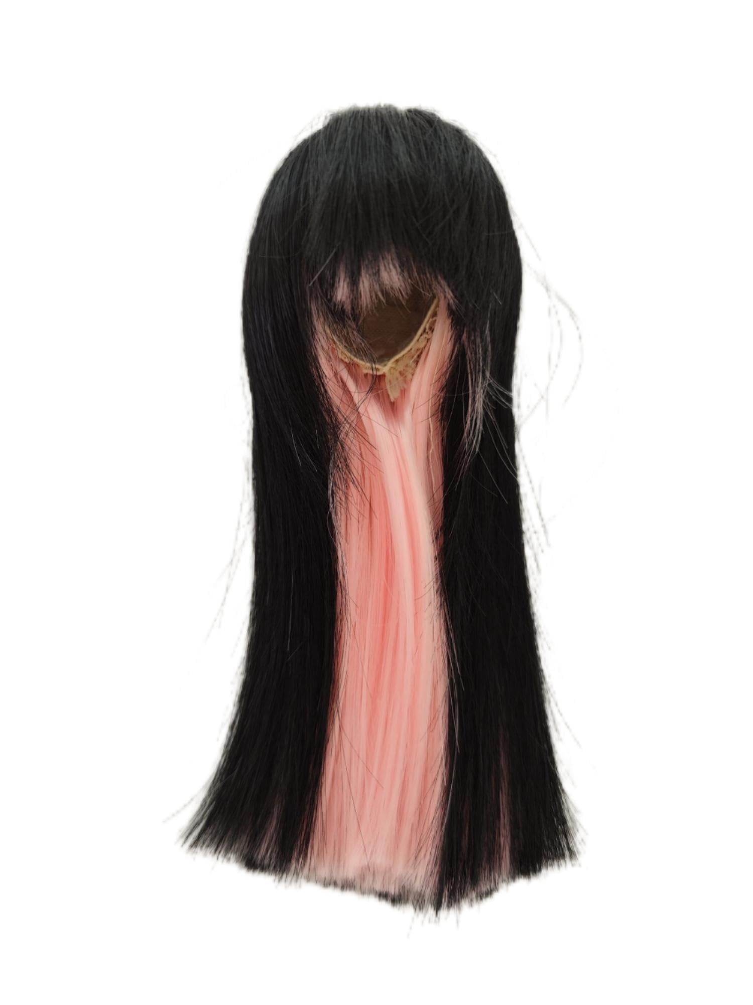 1/8 bjd Wig Head Circumference 5.5-6inch(14-15cm) high Temperature Fiber Diagonal Bangs Long Straight Hair Black Above and Light Pink Below
