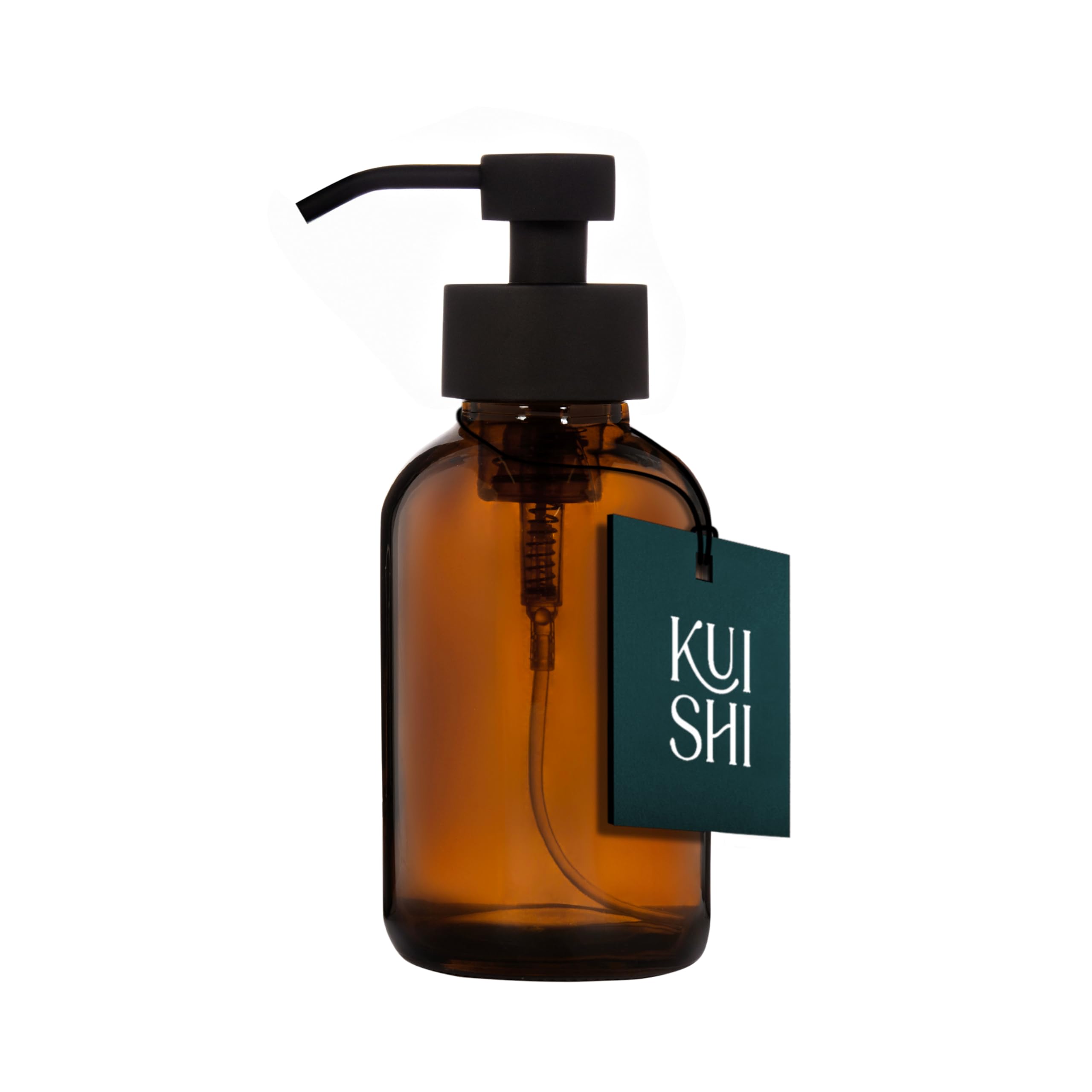 Kuishi 500ml Amber Glass Foaming Soap Dispenser with Black Stainless Steel Pump – BPA-Free UV Protective Hand Wash & Washing Up Liquid Dispenser for Kitchen & Bathroom