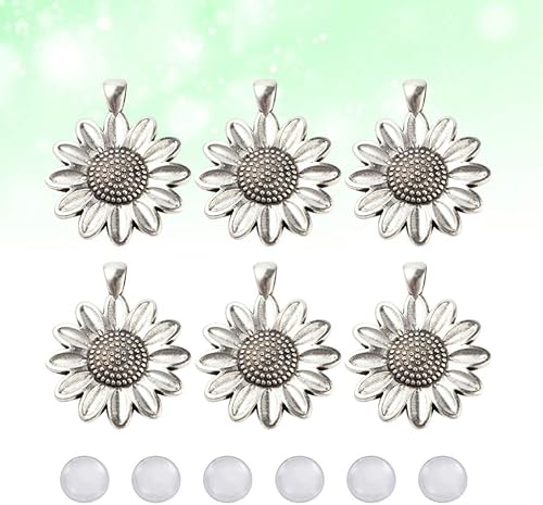 Miniatura 6 de EXCEART Juego de bandeja con colgante de flores retro con cabujones de vidrio transparente, aleación de zinc, dijes vintage para hacer joyas, fotos,