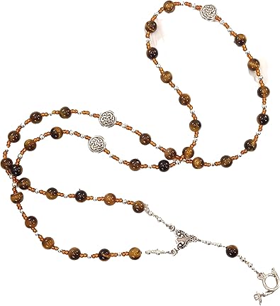 Heimdall Prayer Bead Necklace in Tiger Eye Norse God, Guardian of Bifrost, the Rainbow Bridge