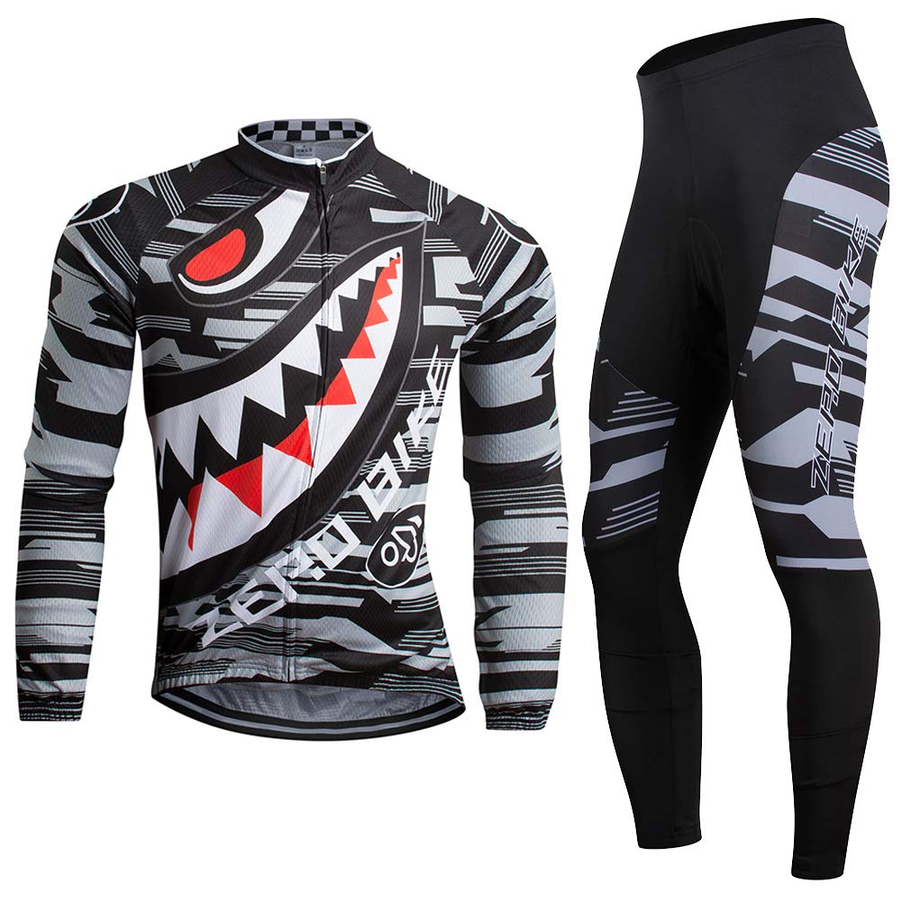 Uomo Manica Manica Lunga Jersey Abbigliamento Set, Ciclismo Jersey Camicia Gel Imbottito Pantaloni Ciclismo Equitazione Bike Sportswear