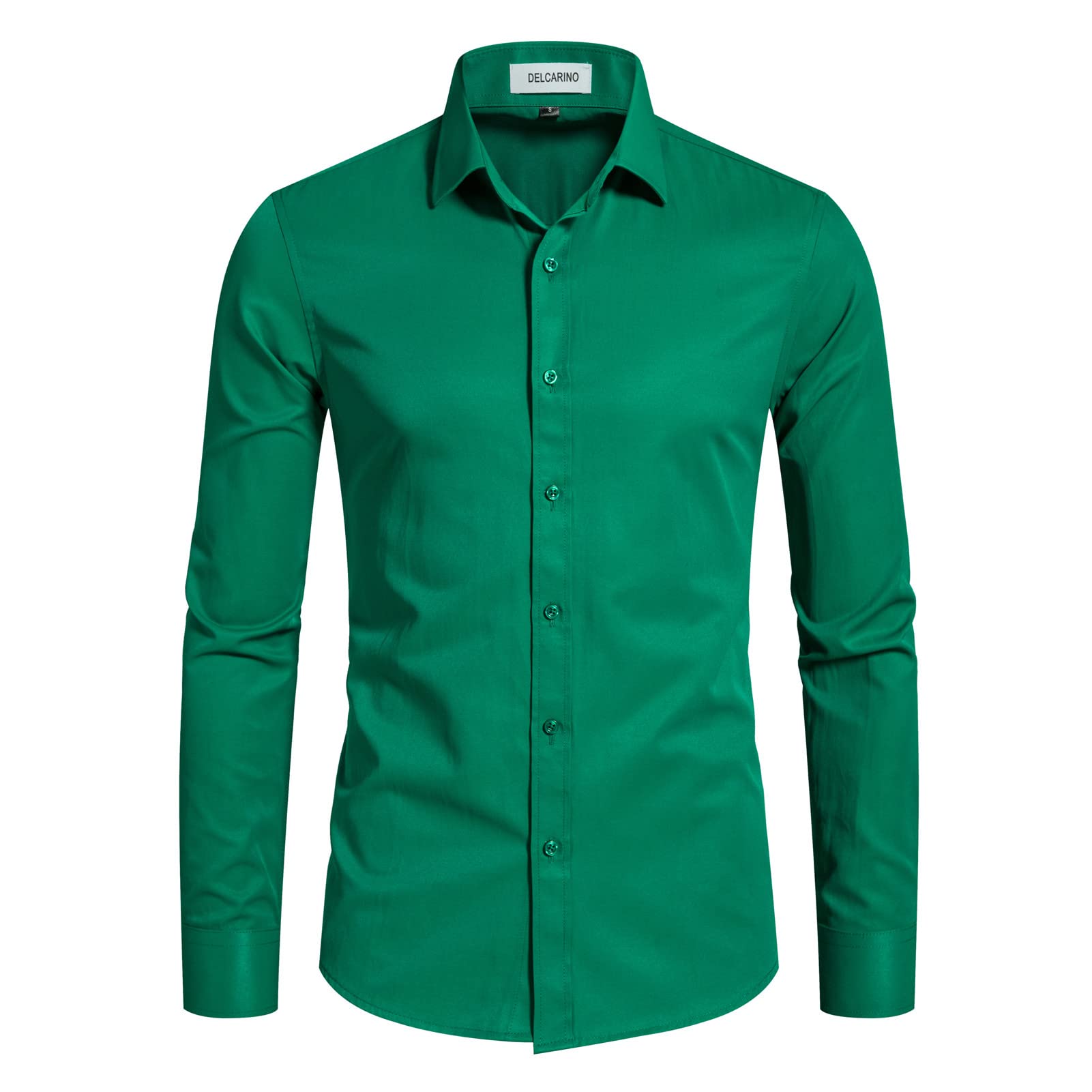 DELCARINO Men's Long Sleeve Button Up Shirts Solid Slim Fit Casual Business Formal Dress Shirt