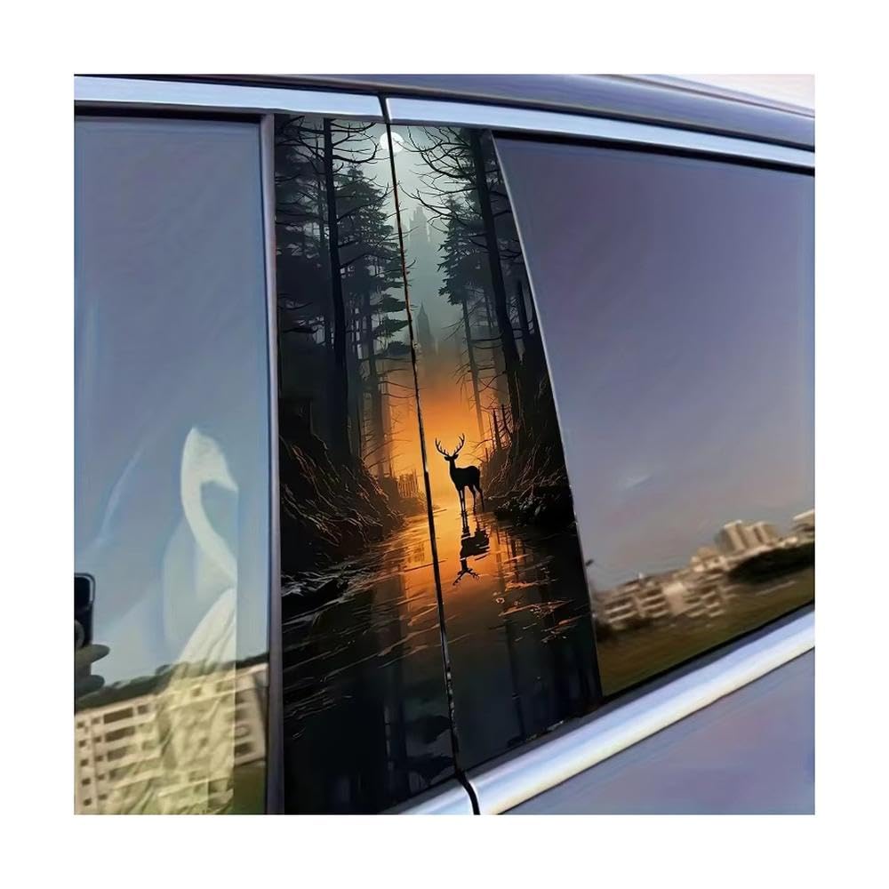 Body Parts 2 PCS Car B-Pillar Stickers Deer in Moonlit Forest Protective Film