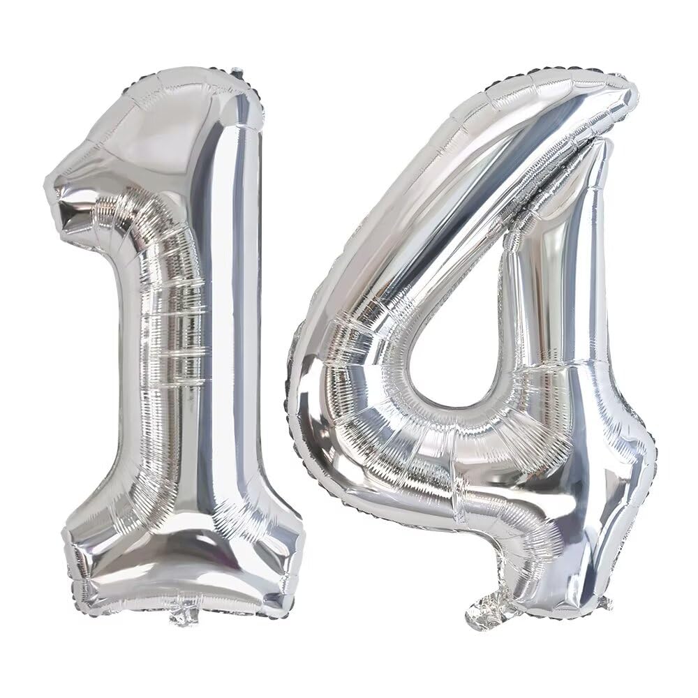 Number 14 Balloon Silver Numbers Balloons 14 Birthday Party Foil Balloon 14 Deco Anniversary-100cm — image 1