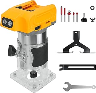 Cordless Compact Router for Dewalt 20V Battery, 800W Brushless Trimmer Router with 5 Variable Speeds, 30000 RPM, Wood Palm Router Tool with 5PCS 1/4" Router Bits, Edge, Roller Guides