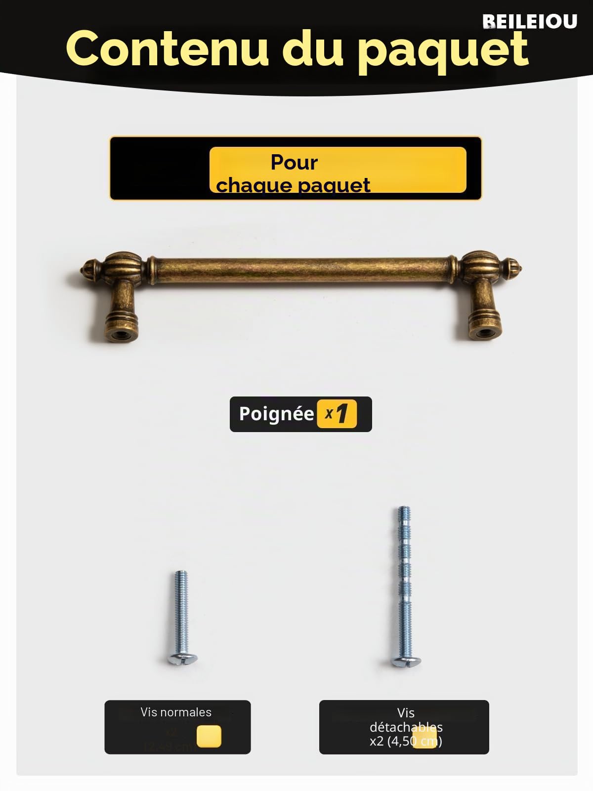 Poignées d'armoires en alliage de zinc en laiton antique, poignées classiques vintage pour tiroirs de 128 mm, poignées d'armoires de cuisine, salle de bain, commode, armoires (5, laiton antique, trou