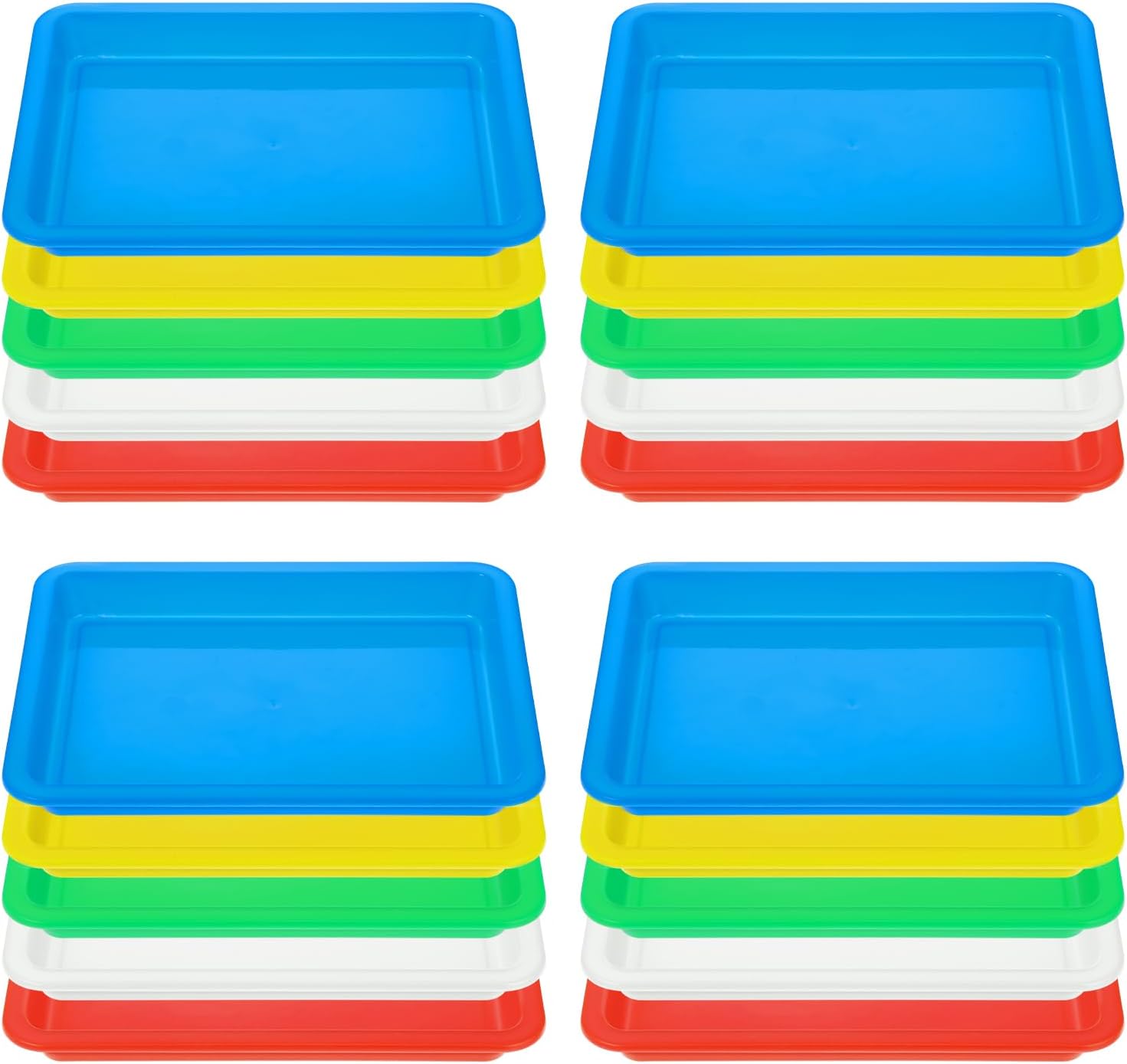 20-Piece Plastic Art Trays - Stackable Sand & Paint Mixing Trays, Multicolor Sensory Craft Organizer, Kids DIY Bead Painting Projects (5 Colors, 9.65 x 7.28 x 0.9 Inch)