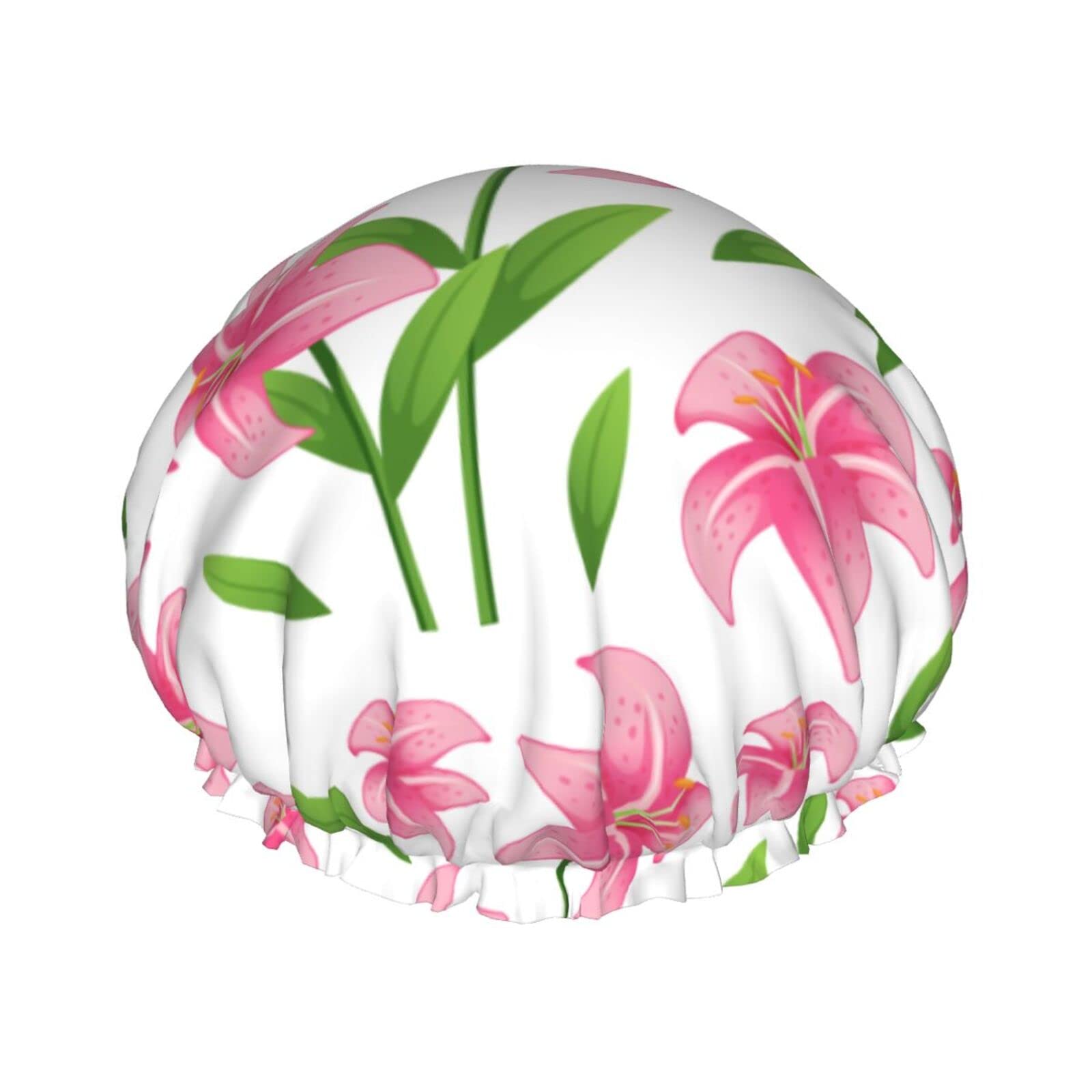 Gorro de ducha de flores rosadas para mujer, gorro de ducha de baño impermeable doble grande diseñado para todo tipo de cabello