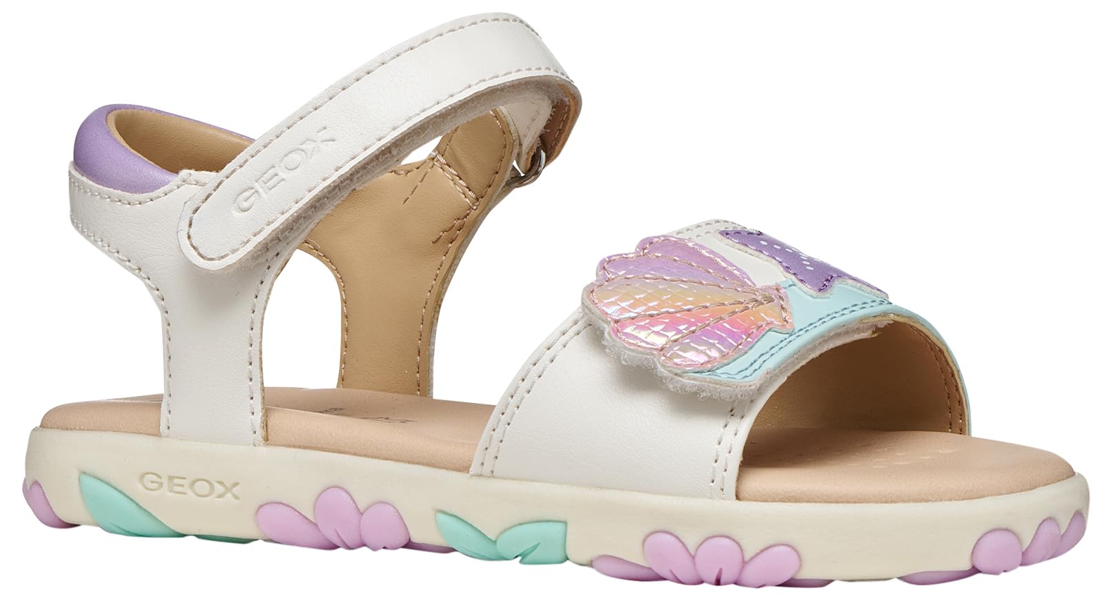 Geox J Haiti Girl Sandal, White/LT Pink, 30 EU