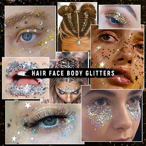 2-Packs-Silver-Gold-Body-Glitters-Glue-Kit-Holographic-Chunky-Sequins-for-Face-Hair-Eye-Makeup-Nail-Art-Loose-Glitter-for-Music-Festival-Carnival-Concert-Party-Rave-Accessories
