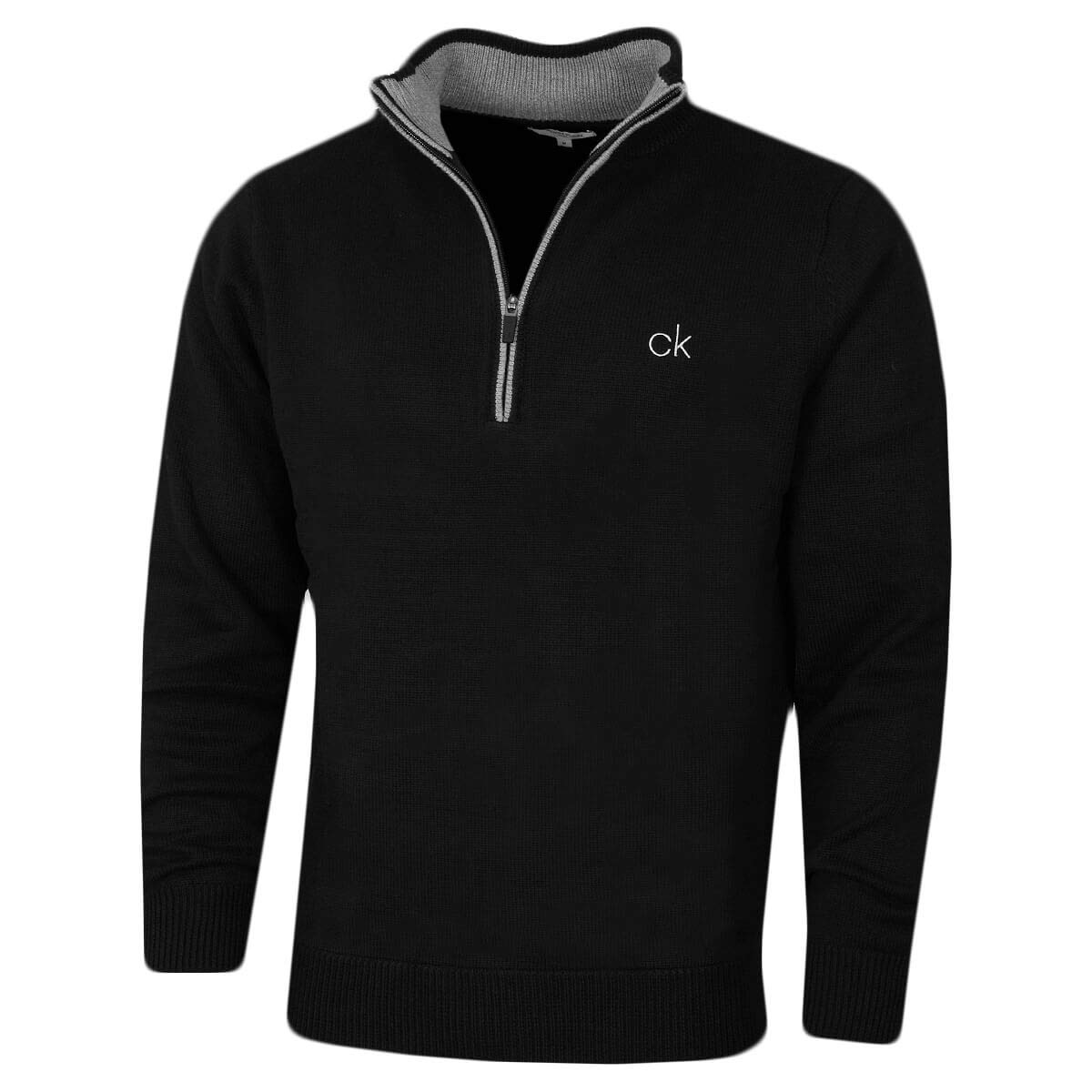 Calvin Klein Men's Black Lined Chunky Half Zip Sweater - Xxl