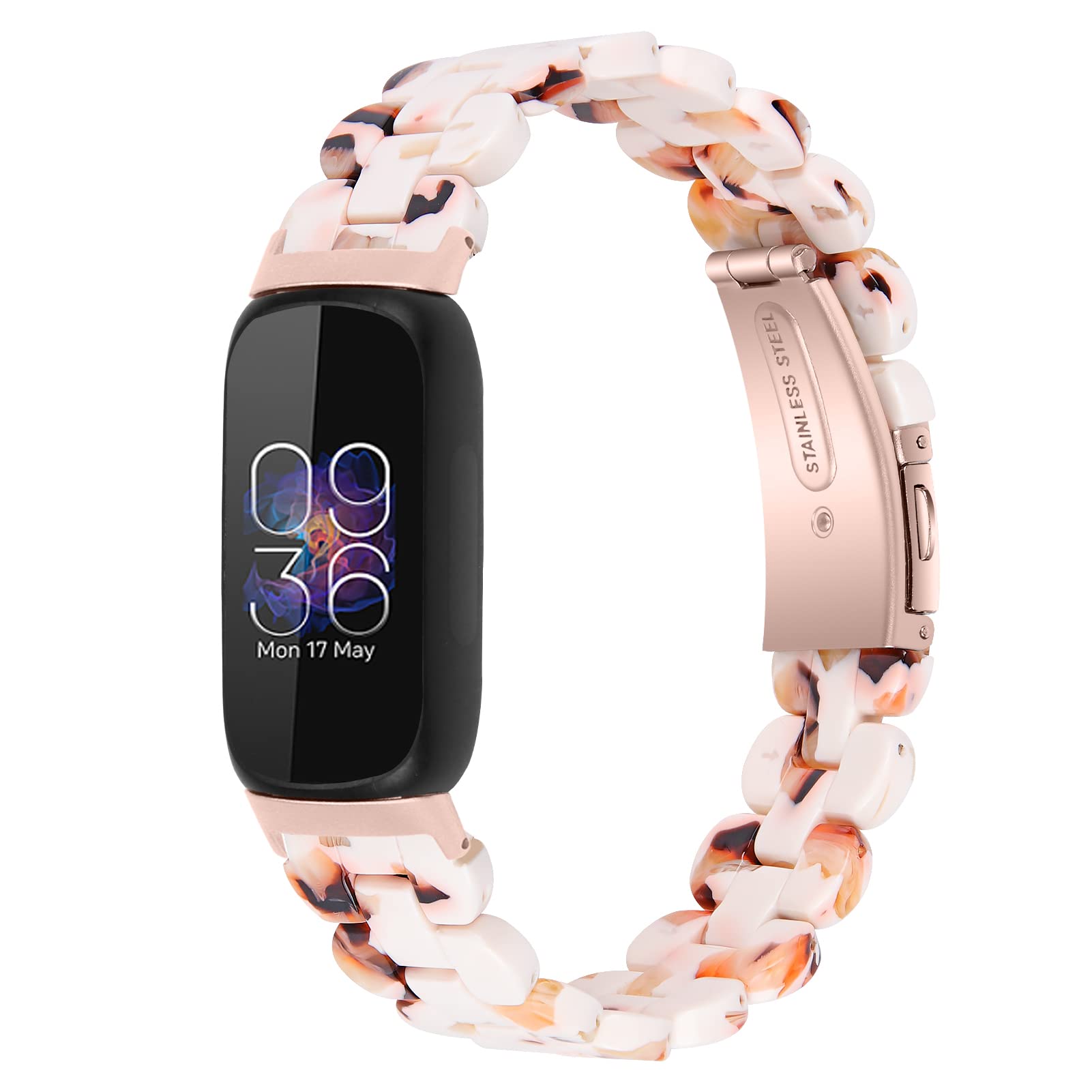 JOPLKOL Resin Strap Compatible with Fitbit Inspire 3, Waterproof & Lightweight Bracelet Wristband Replacement with Stainless Steel Buckle,Fashion Strap for Fitness Tracker Women (Nougat White)