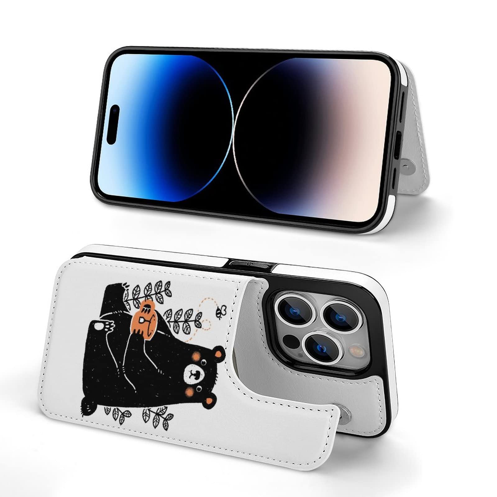 Amazon.co.jp: iPhone 14 Proケース 可愛い アニメ くま 黒い熊柄 手帳