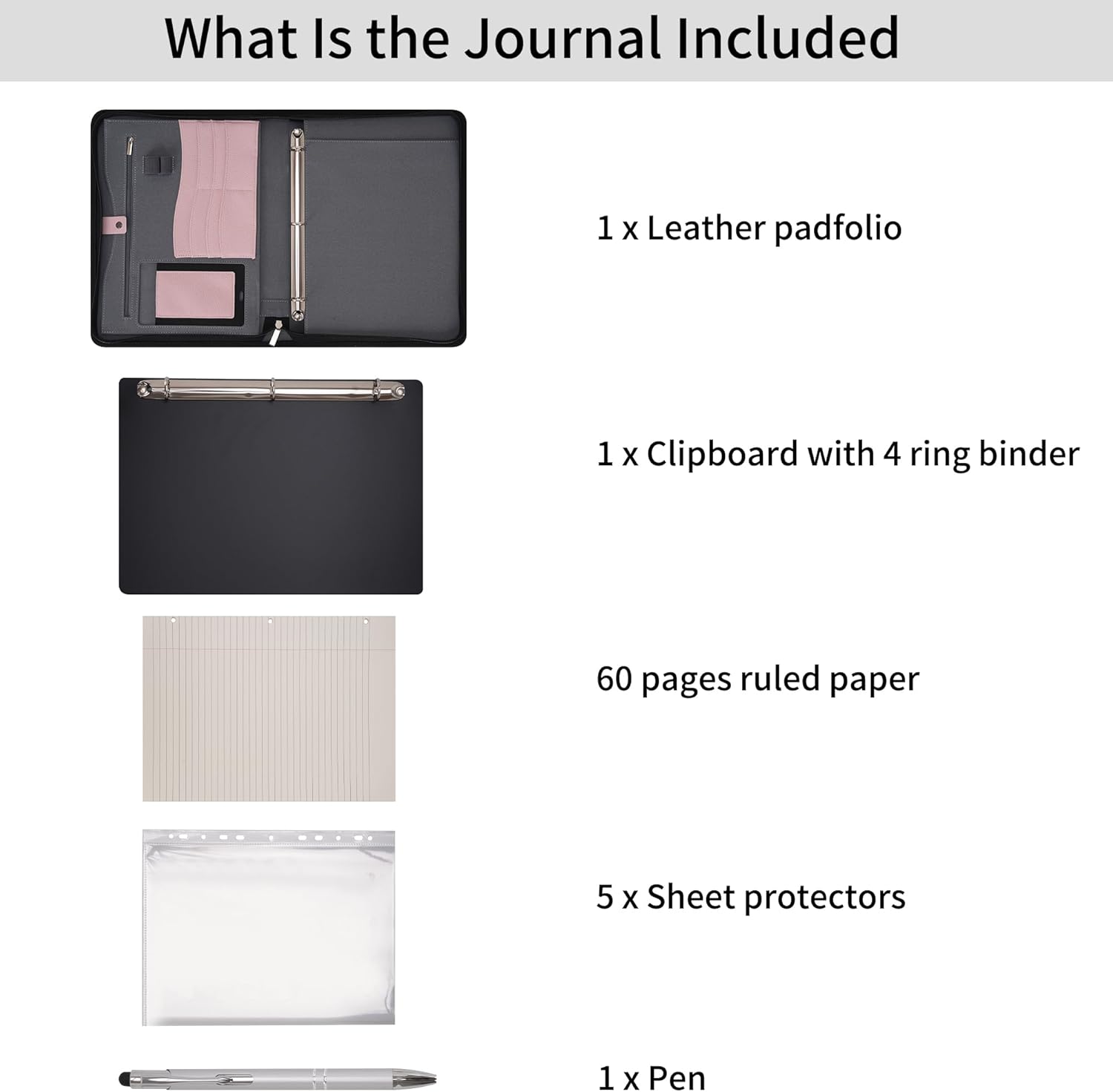 Wonderpool Travel Zippered Portfolio 3 Ring Binder A4 Padfolio Document Case with Removable Clipboard Legal Pad Holder, Business Office School Organizer for Men and Women (Pink)
