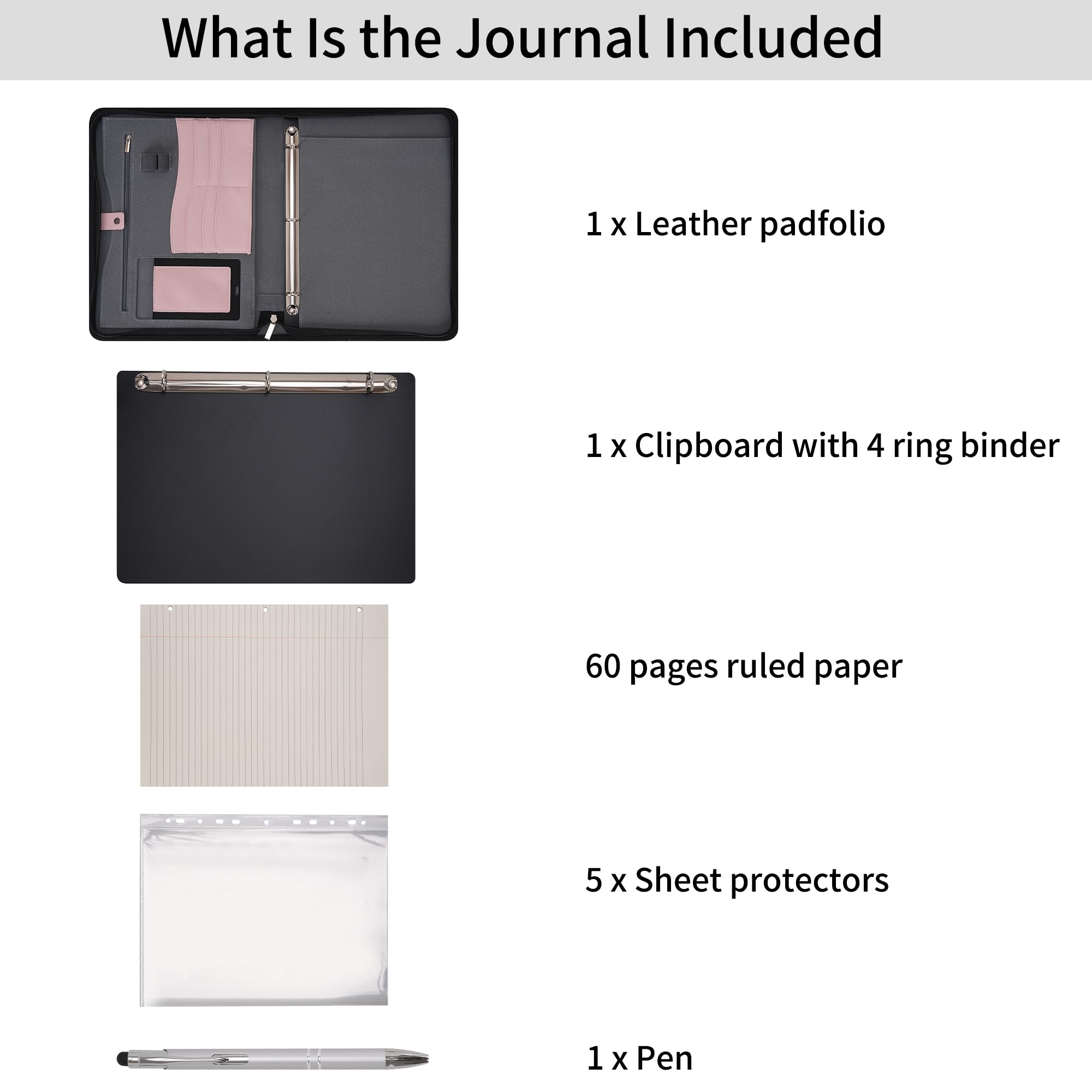 Wonderpool Travel Zippered Portfolio 3 Ring Binder A4 Padfolio Document Case with Removable Clipboard Legal Pad Holder - Image 4