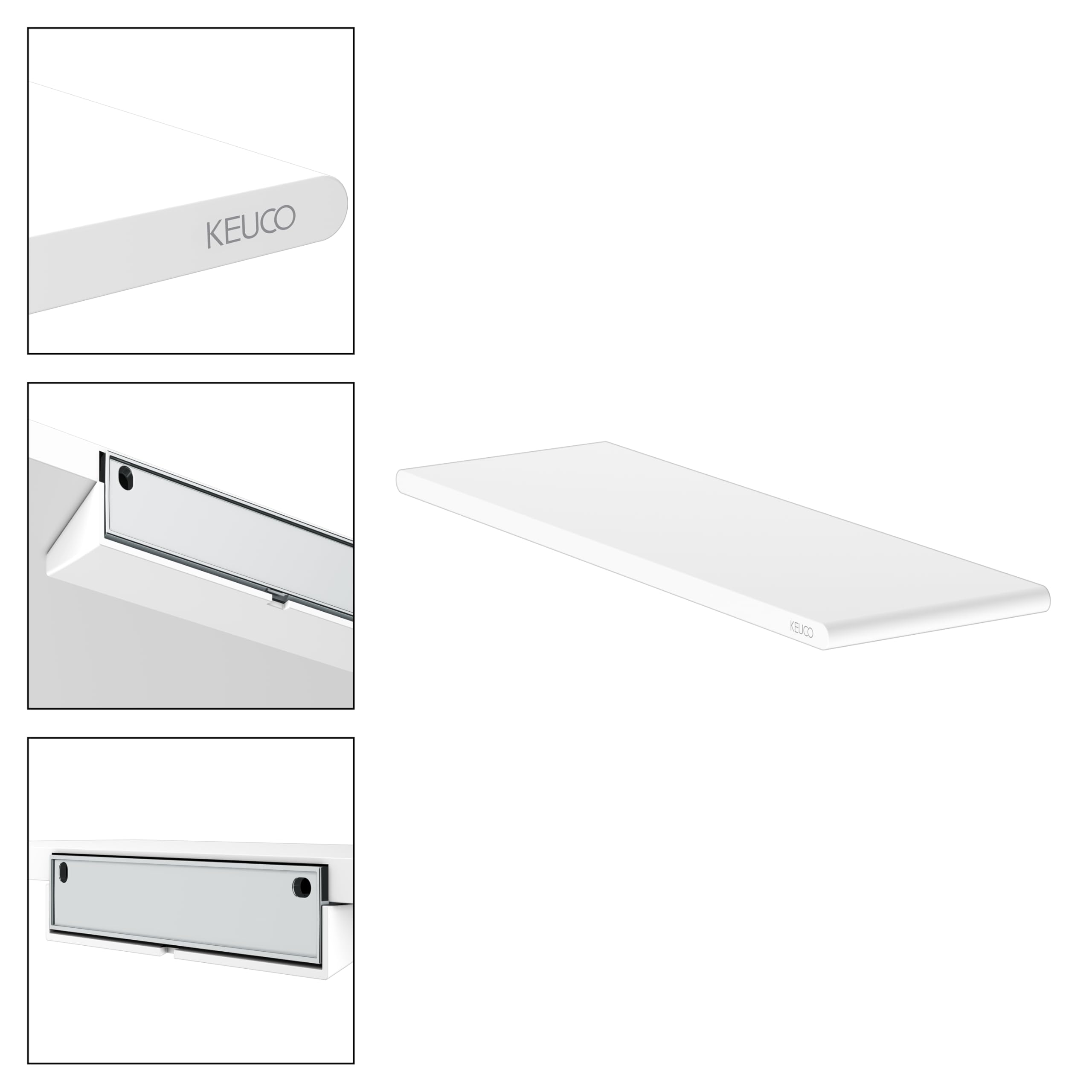 Keuco Rose półka prysznicowa 32,8 cm, bez wiercenia, białe matowe aluminium | Wyprodukowano w Niemczech, z zestawem do klejenia i przykręcania, regałem prysznicowym do klejenia lub przykręcania