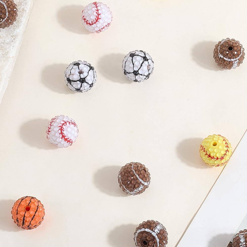 20MM 40Pcs Sports Theme Acrylic Beads Rhinestone Disco Assorted Ball Baseball Basketball Football Resin Bead for Jewelry Making Earrings Bracelets Necklaces Pen Adult DIY Crafts Supplies - Image 7