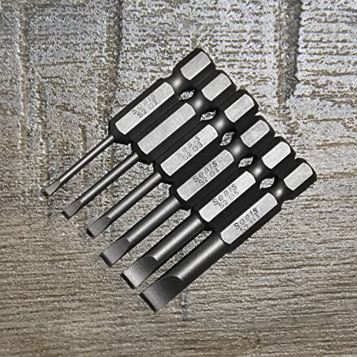 Toolcool 6 Pcs Slotted Screwdriver Bit Set Magnetic Flat Head Bits 2.0-6.0Mm S2 Alloy Steel 1/4 Inch Hex Shank 2 Inch Long #TOP5