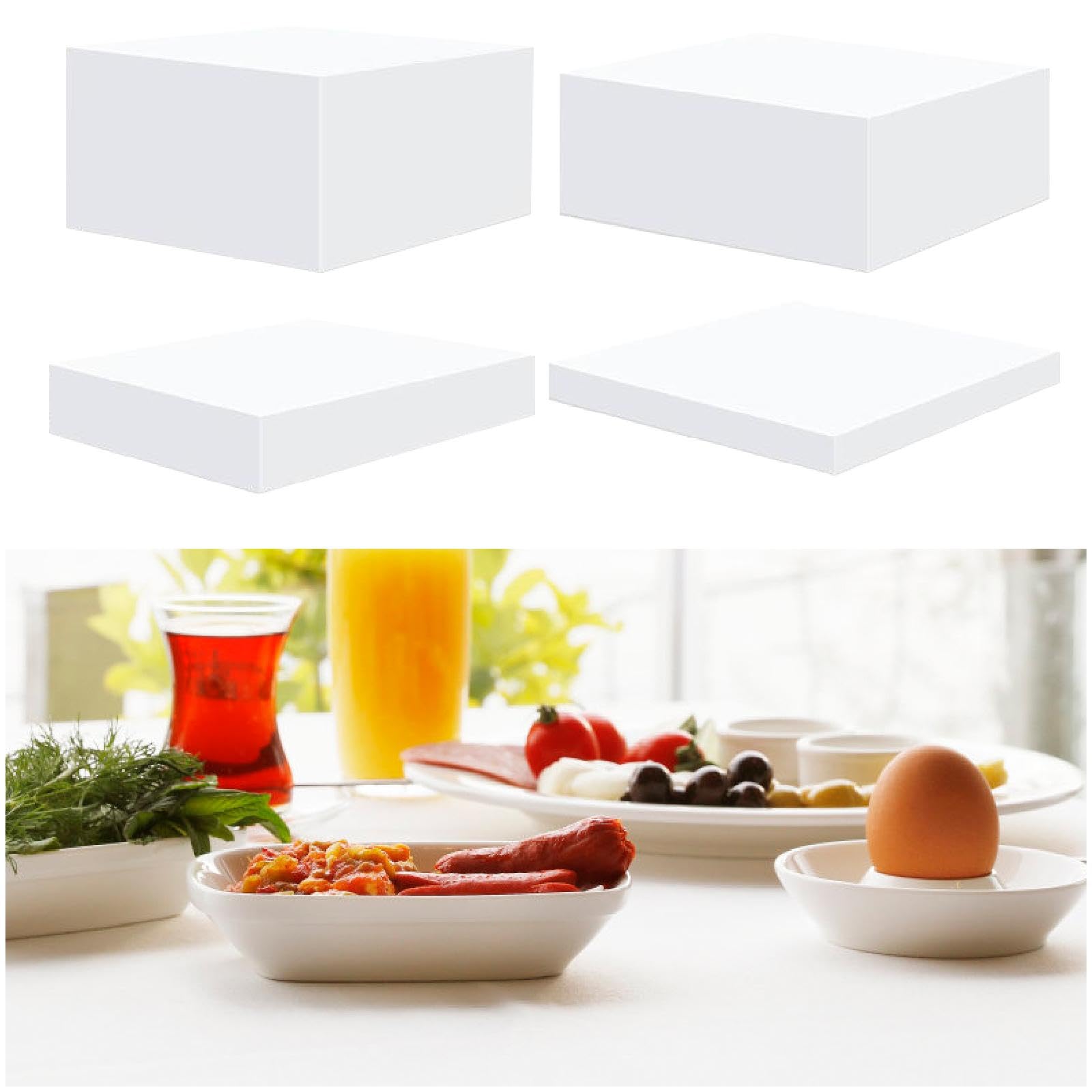 Sharplace 4 Pièces Acrylique Cube Présentoir Riser Alimentaire Riser, 5 Côtés, Présentoir Buffet Riser Nidification Riser pour Aliments À Collectionner Dessert, Blanc L