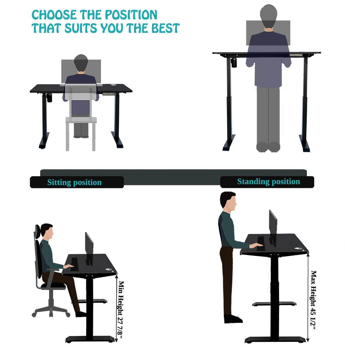 ErgoMax Office Black Electric Height Adjustable Desk Frame W/Dual Motor - View #5