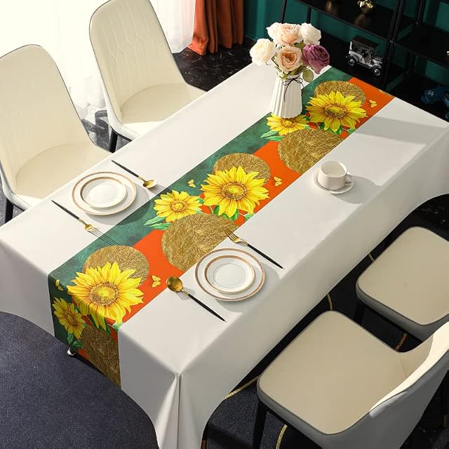 Arquiel Sunflower Tablecloth, Rectangle Waterproof Floral Table Cloth, Wipeable PVC Flower Table Cover for Kitchen Dining Parties(Beige, 140x200cm)