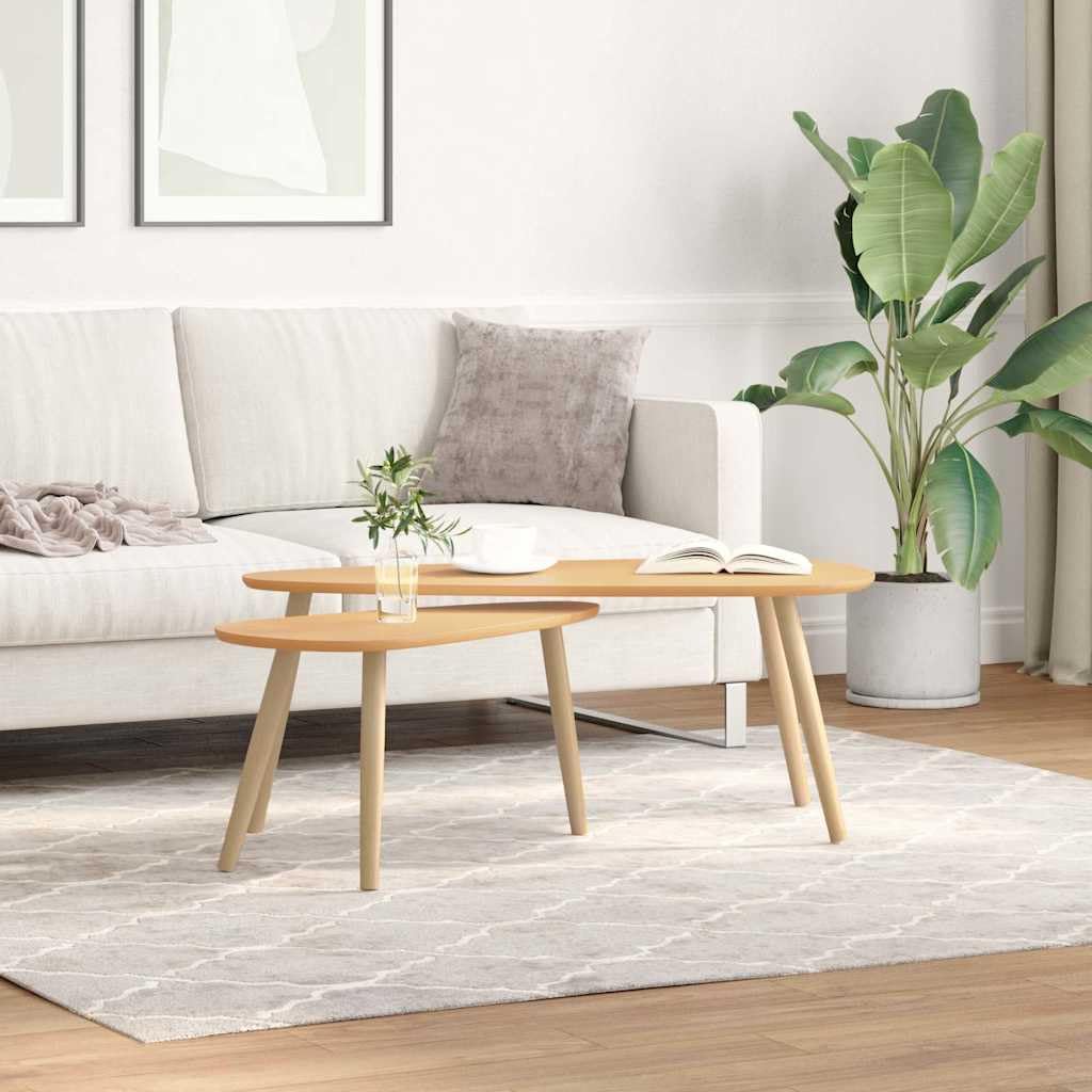 2-częściowy zestaw stolików kawowych z litego drewna sosnowego brązowego z blatem z płyty MDF, stolik pomocniczy do salonu, stolik pomocniczy i stolik do sofy, stabilny stolik kawowy do salonu