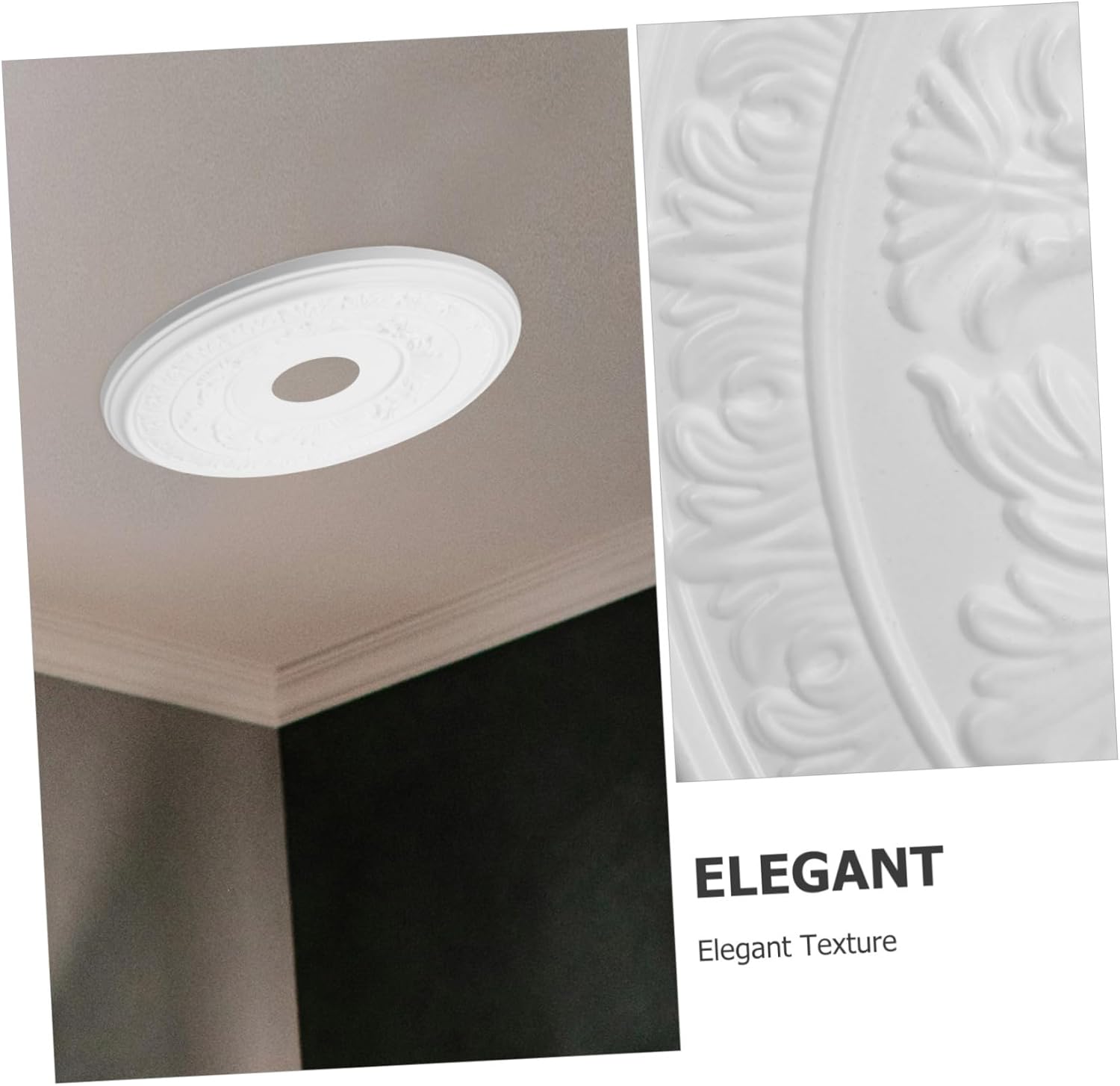 Round Ceiling Medallion for Pendant Lights Decorative PU Ceiling Light Canopy Floral Design Suitable for Home Lighting and Chandelier Installations