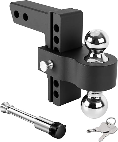 Richeer Enganche de remolque ajustable de aluminio, se adapta a receptor de 2 pulgadas, caída y elevación de 6 pulgadas, bola de remolque doble