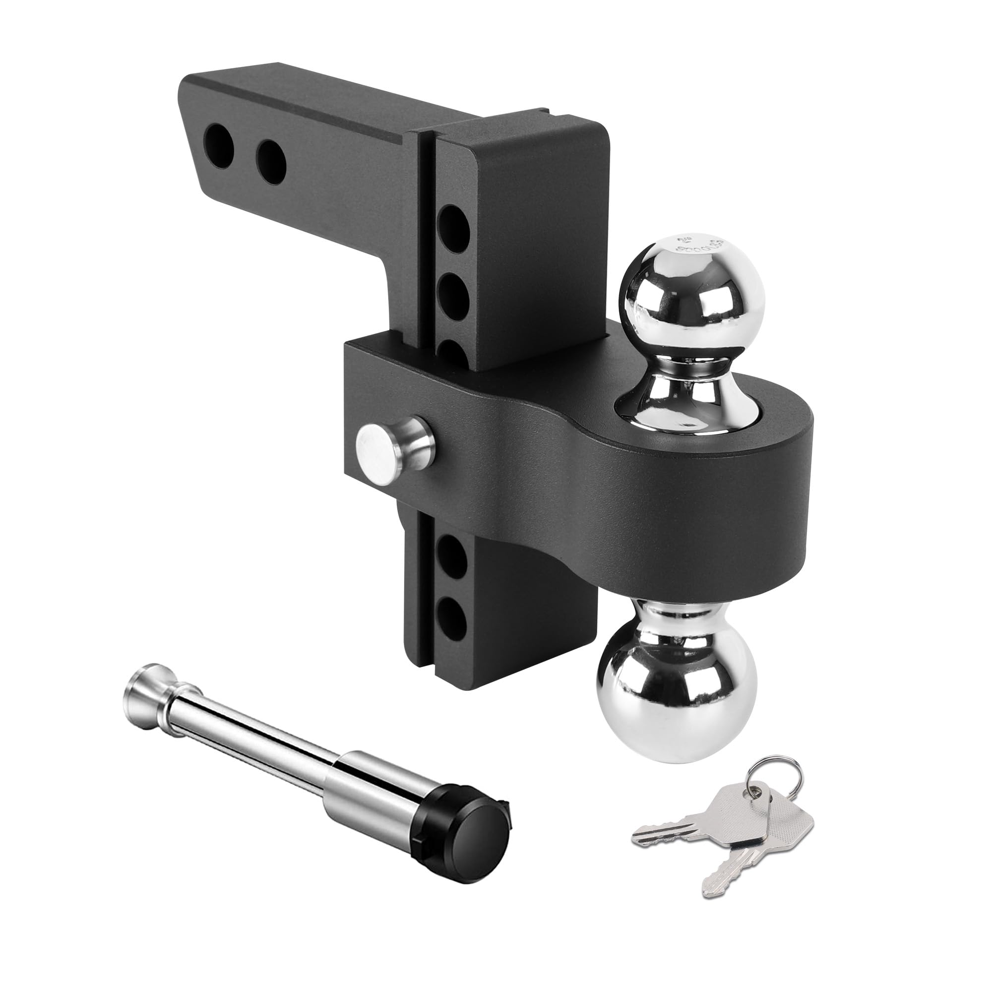 RicheerAluminum Adjustable Trailer Hitch, Fits 2” Receiver, 6” Drop/Rise, Dual Towing Ball (2-5/16”,2”) Black Heavy Duty Drop Hitch, 12,500 LBS GTW Tow Hitch with Double Locks