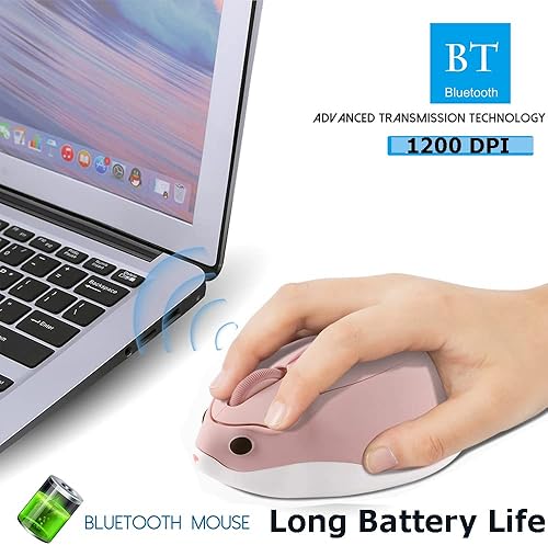 Miniatura 3 de Ratón inalámbrico Bluetooth rosa lindo forma de hámster Kawaii ergonómico silencioso ligero viaje silencioso ratón óptico inalámbrico para juegos