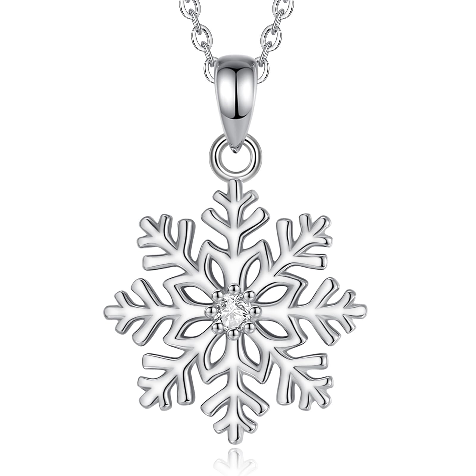 Collana con Ciondolo Fiocco di Neve in Argento Sterling per Donna, Collana con Fiocco di Neve con Zirconi Cubici per Donna Gioielli con Neve Invernale Regalo di Natale, 18"