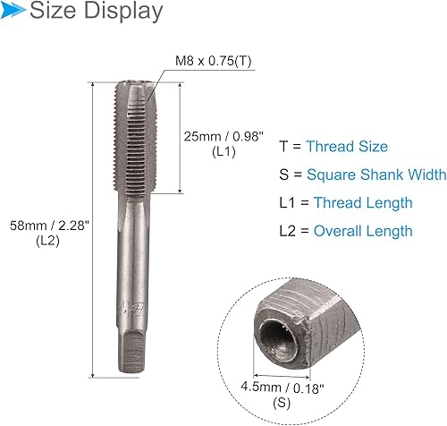 Miniatura 2 de Tapones de roscado a mano, rosca M8 x 0.75, herramienta métrica de aleación de acero, rosca inferior cónica (aplicaciones para reparación de roscas