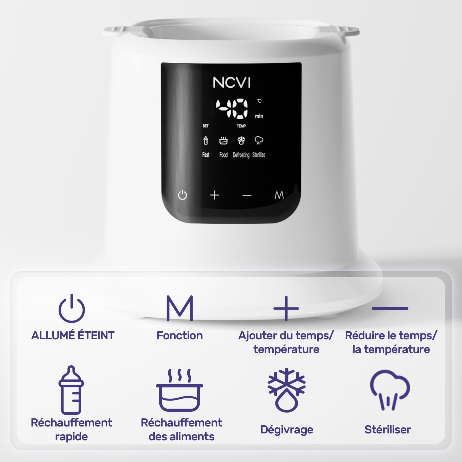 NCVI Flaschenwärmer Baby, Schnelle Erwärmung, Auftauen und Warmhalten, Dampf-Sterilisator, LCD-Display, Timer, Temperaturregelung, Automatische Abschaltung, BPA-frei, Für Muttermilch Babynahrung