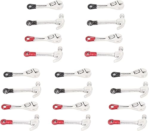 Miniatura 6 de VBESTLIFE 20 herramientas de reparación de casa de muñecas, kit de mini llave y martillo, escala 1:12, rojo y negro, juego de herramientas para