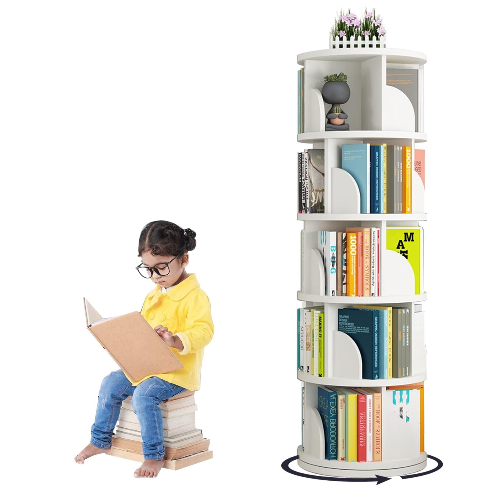 LVRUIEDS Estantería Giratoria, Estantería De Esquina Pequeña Para Espacios Pequeños, Estantería De Almacenamiento De Estantería De Pie De 4 Niveles, Organizador De Estantería Estrecha De Madera Para D