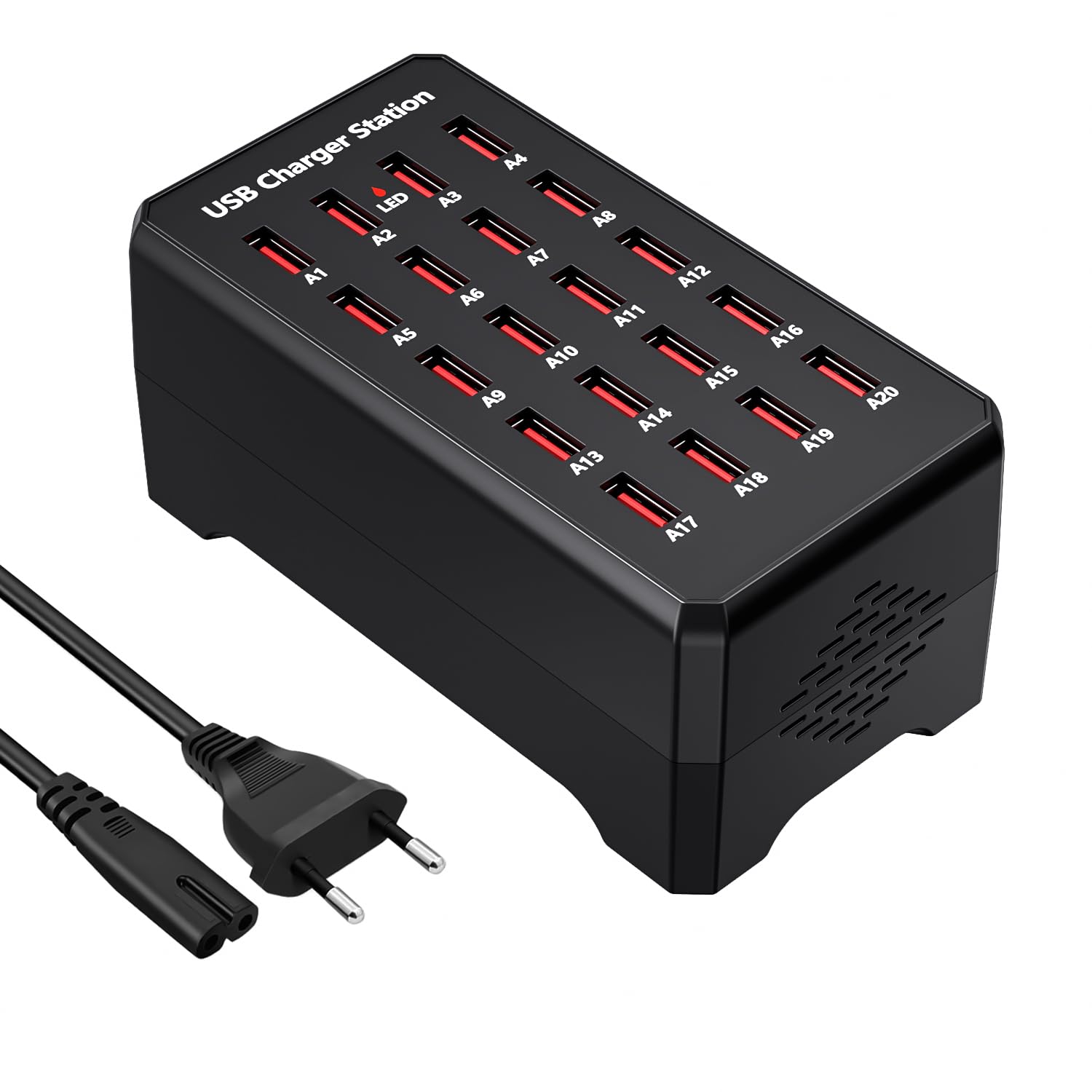 Wielokrotna ładowarka USB, 20-portowy zasilacz hub USB A do komputera stacjonarnego,wielokrotna ładowarka o mocy 100W, kompatybilna z iPhone 14/15/16/Samsung galaxy S23/S24/S25/Google Pixel/Tablety
