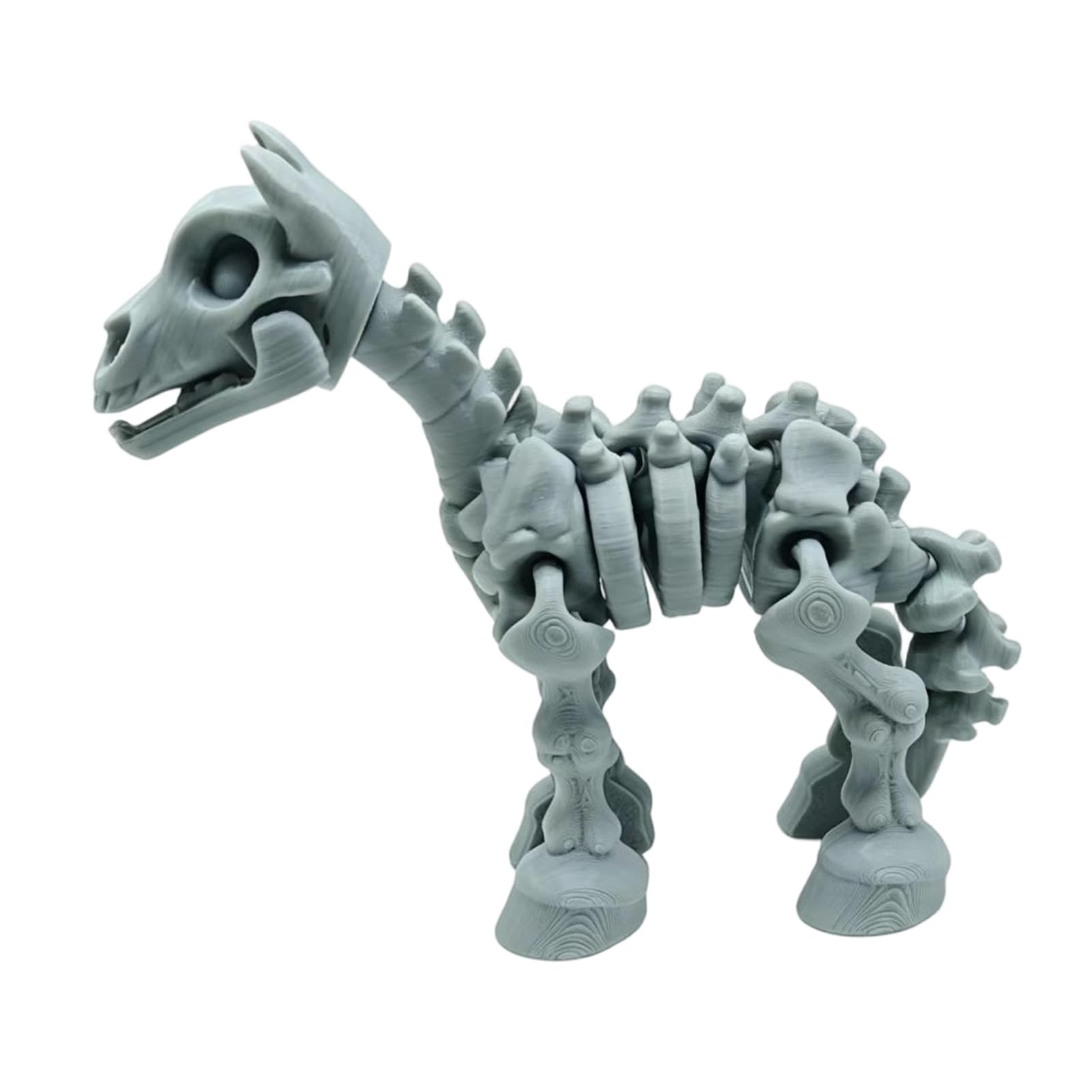 Pasisuu 3D Printed Horse Skeleton Figurine, Articulated Movable Joints Animal Model, Creative PLA Desktop Ornament for Halloween Decor, Stress Relief Fidget Toy, 10cm Grey